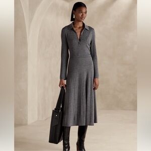 Nezha Merino Wool Sweater Skirt Banana Republic Gray Pleated XS NWT